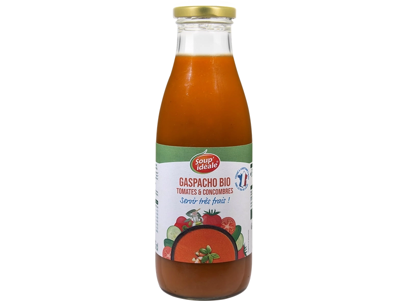 Bouteille bio gaspacho tomates et concombres