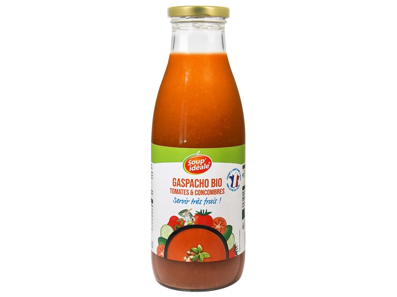 Bouteille bio gaspacho tomates et concombres